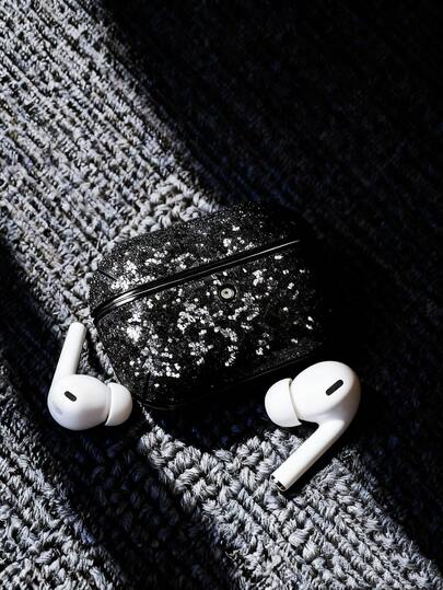 Sequins,Diamond 1pc Solid Color Fully Covered Rhinestone Glitter PC Bluetooth Earphone Protective Hard Case, Compatible With Apple 1/2/3/4/Pro/Pro2, Sparkling Crystals Decorative Luxury Case