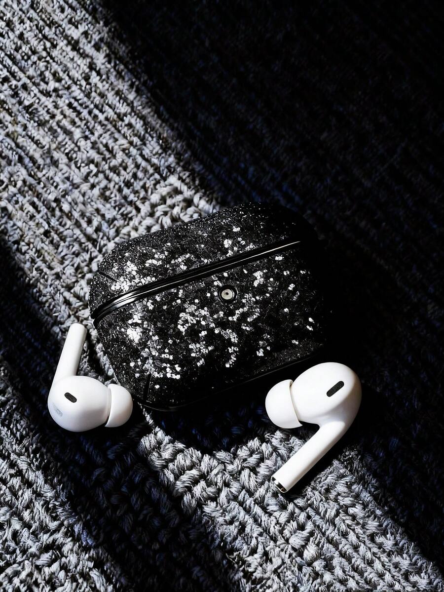 亮片、钻石 1 件装纯色全覆盖水钻闪光 PC 蓝牙耳机保护硬壳,兼容苹果 1/2/3/4/Pro/Pro2,闪亮水晶装饰奢华耳机盒 - 黑色 - 查看 1