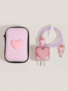 6 piezas Funda protectora de cable de datos con diseño de corazón lindo y lazo, bolsa organizadora de cables, caja de almacenamiento de accesorios digitales, bolsa con cremallera anti caída, compatible con cargador rápido de 20W, regalo para mujeres - Multicolor - Ver 10