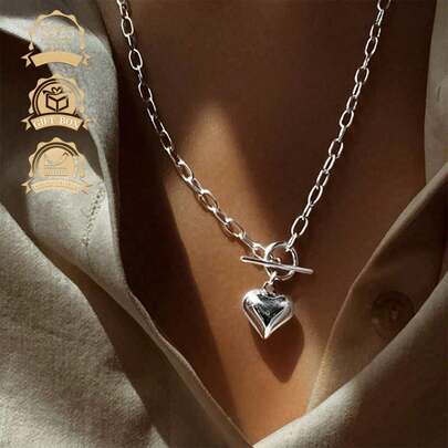 1pc Fashionable & Elegant 925 Silver Polished Heart Shaped Vintage Pendant Necklace, Versatile For Women, Suitable For Daily Wear, Vacation, And Gift