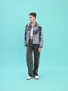 Patchwork Jacket With Fringe Details-MADE IN TURKEY - Light Wash - View 6