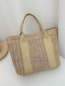 Personalized Retro Woven Tote Bag, Multifunctional Shoulder Woven Bag For Commuting. Waterproof Shopping Bag, Storage Bag And Travel Bag, Made Of Linen Material. Customizable Name Tote Bag Gift, Suitable For Weddings, Birthdays, Beaches And Holidays, Perfect For Bridesmaids, Students And Beach Outings! - Multicolor - View 8