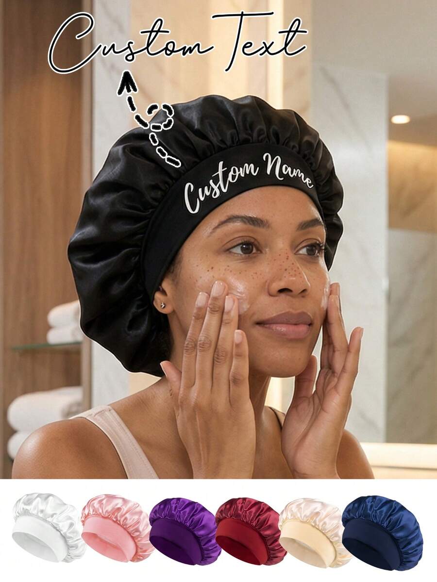 Customizable Silk Sleep Cap With Name, Satin Sleep Cap With Customized Name, Personalized Hair Cap With Name, Customizable Ladies Beauty Cap, Valentine's Day Customized Gift, Ladies Headband, Curling Silk Sleep Cap, Large Size Sleep Cap, Customized Bridesmaid Gift, Bridal Party Gift, Wedding Gift, Birthday Gift, Teacher Gift, Party Favor, Bridal Shower Gift, Mother's Day Gift, Best Friend, Mom, Wife, Girlfriend - Multicolor - View 1