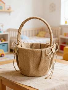 1PC Burlap Wedding Flower Girl Basket Double Heart And Bowknot For Vintage Rustic Wedding Baby Shower Party - Multicolor - View 3