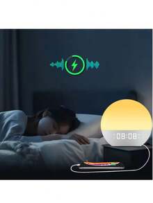 Wake Up Light Sunrise Alarm Clock  , Heavy Sleepers, Bedroom, White Noise Sound Machine With 5W Stereo Speaker, 25 Natural Sounds, Dual Alarms, 17 Color Night Lights, Ideal For Gift - 黃色 - 查看 7