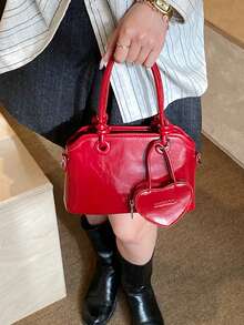 Fashionable High-Capacity Elegant Korean Style Casual Minimalist Lightweight Versatile Adjustable Women Shoulder Tote Bag - Burgundy - View 3