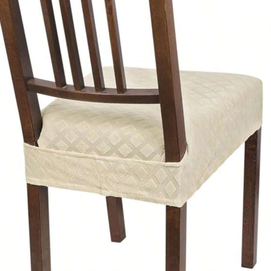 SearchI Juego de 6 Fundas de Asiento elásticas para sillas de Comedor Suaves Lavables y íbles Protectora para Asiento de Comedor Cubierta Trasera Jacquard de Diamante Beige - Jacquard de diamantes beige - Ver 1
