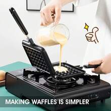 1件经典方形/圆形铝制烘焙模具，华夫饼机和煎锅烹饪用具 - 黑色 - 查看 4