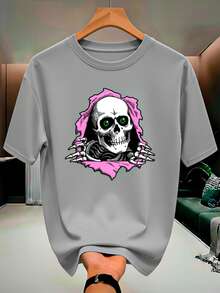 Camiseta CAVEIRA ESQUELETO Streetwear 100% Algodão Masculina e Feminina Unissex Camisa Premium - Cinza - Visão 1