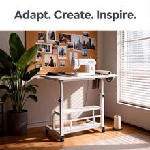 Adjustable Height, Wheeled Movable Table, Versatile Side Table/Folding Table - A Movable Craft Table With A Reinforced Frame And Locking Wheels, Available In Black/White. Perfect For Bedrooms, Living Rooms, Studies, Small Spaces, And More, It's Ideal For Handicrafts, Art Supplies, And Art Storage. A Great Workbench For Artists, Craftspeople, Sewing Supplies Makers, And Artisans. Makes A Suitable Gift For Family And Friends. - 白色 - 查看 9
