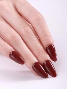 20Pcs Semi-Cured Gel Nail Stickers, Burgundy UV Gel Nail Stickers, Salon-Quality, Requires Use With UV Lamp Suitable For Women's Home DIY Nail Care. Nails Nail Supplies - Burgundy - View 2