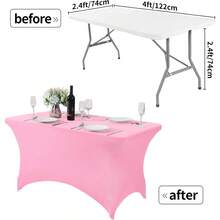 1 Piece Of 4/6/8 Inch Polyester Tablecloth, Rectangular, Fully Elastic Elastic Band, Soft Texture, Can Be Tightly Attached To The Desktop, Wrinkle Resistant And Washable, Elastic Open Back Table Skirt For Wedding, Banquet And Trade Show Decoration, - Multicolor - View 18