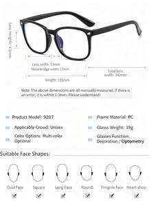 1副男女通用方形亚克力经典时尚光学眼镜，适合日常佩戴 - 彩色 - 查看 5