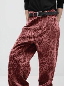 Quần jean nam dáng suông rộng, họa tiết da báo Mỹ, phong cách retro đường phố, phù hợp mọi mùa. - Đỏ - Xem 4