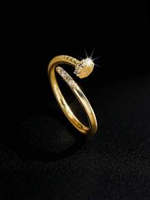Men's Minimalist Gold-Tone Twisted Ring With Sparkling Cubic Zirconia - Gold - View 3