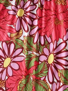 两件套女童热带印花露背吊带背心和中长鱼尾裙，适合海滩和度假穿着 - 彩色 - 查看 8