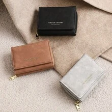 High-Quality Korean Style Minimalist Velvet Trifold Student Wallet, Women Coin Purse - Small - View 5