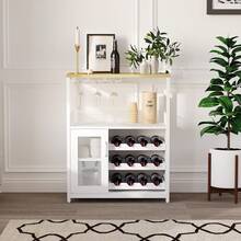 Armario de Bar de Vino Moderno de 36 Pulgadas con Puerta de Malla - Estante de Vidrio Ajustable y Estantes Extraíbles para Almacenar Licores, Armario de Bar Libre para Cocina y Comedor - Blanco - Ver 3