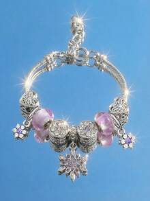 Heart & Flower Charm Bracelet Classic Heart Rhinestone Bracelet Snowflake Bracelet Fashionable Golden Heart Bracelet For Girl - Multicolor - View 2