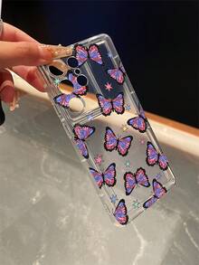 1个蝴蝶图案透明防摔手机保护套，TPU材质，适合作为节日礼物送给男士和女士，兼容三星手机 - 彩色 - 查看 3