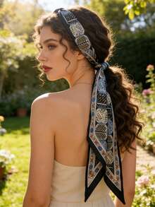 1件时尚百搭女士配饰，格子印花缎面长围巾/头巾 - 彩色 - 查看 3