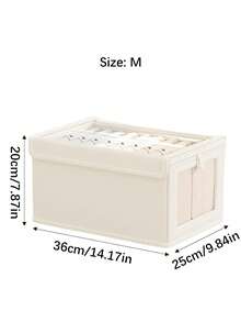 1 pieza Caja de almacenamiento de ropa con tapa, caja de almacenamiento de tela plegable con ventana visible para el armario, caja de almacenamiento y organización de tipo cajón para jeans para el hogar - Beis - Ver 11