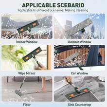 4-In-1 Window Squeegee For Home | Window Cleaning Kit With 3 Microfiber Cloths & Feather Dusters, Professional Tool For Outdoor Windows, Mirrors, Screens, Multi-Use Car Windshield Cleaning Tool With Long Handle, Plastic Material - Green - View 7