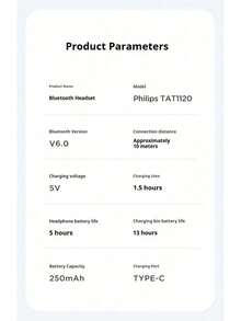 Philips' new TAT1120 true wireless Bluetooth headset semi-in-ear noise canceling high sound quality sports game long battery life for boys and girls couples - 均碼 - 查看 10