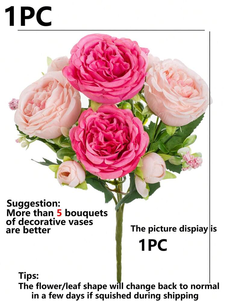 1 Bundle/3 Bundles Artificial Peony & Mixed Flowers For Wedding Decor, Bride Bouquet, Classroom Decor, Home Vase Decoration, Garden Party, Birthday Celebration Gifts Graduation - Sand Red - View 8