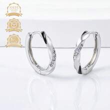 925纯银简约方晶锆石女士耳环 - 銀色 - 查看 5