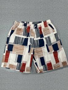 1 chiếc quần short kaki nam, họa tiết kẻ caro hình học, chất liệu nhẹ, thoáng khí, kiểu dáng đi biển, thích hợp cho kỳ nghỉ hè. - Màu Khaki - Xem 5