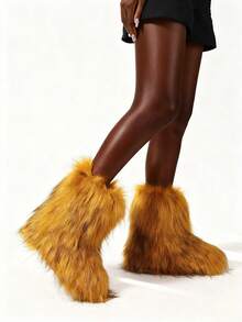 New Winter Warm Plush Artificial Fur Women's Snow Boots - Grey Ankle Boots, Soft Lining, Comfortable Slip On Design, Suitable For Outdoor And Indoor Wearing In Cold Weather, Neutral Short Ankle Artificial Raccoon Leather Snow Boots - Solid Color Classic, Ultra Smooth Fur Touching The Ground, Perfect Choice For Christmas And Halloween, Y2K Style! Y2K Fashion Men's And Women's Snow Boots - Made Of Synthetic Washed Bear Skin, Silky Ground Touching Fur, Classic Solid Color Tones, Ideal For Christmas And Halloween! Short Ankle Unisex Synthetic Raccoon Skin Snow Boots - Solid Color Classic, Super Smooth Fur, Edgy Y2K Vibe! Christmas And Halloween Must-Have Fake Washed Bear Skin Snow Boots (Suitable For Both Men And Women) - Solid Color Classic Tone, Smooth Fur Touching The Ground, Fashionable Y2K Appearance! Y2K Men's And Women's Short Ankle Snow Boots - Solid Color Classic, Perfect For Christmas And New Year Parties - gừng - Xem 3