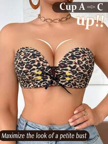 Peach Girl Leopard Print Strapless Push Up Bra For Petite Bust - Front Lace-Up & Sexy Style - Maroon - View 2