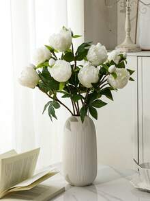 1/5支装 19英寸仿真牡丹花束，逼真牡丹，仿真花，适合家居装饰、情人节礼物、母亲节礼物、婚礼中心装饰、派对装饰、婚礼捧花、办公室装饰、卧室和客厅布置 - 白色 - 查看 8