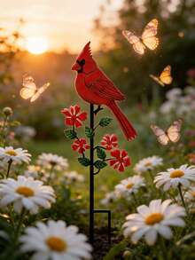 1个红色红雀金属花园插牌，户外装饰鸟类雕塑，庭院艺术品，适用于花盆、小径、露台、草坪、后院，可作纪念礼物。生动的红色红雀花园插牌艺术摆件，户外雕塑装饰插牌，送给妈妈和爱鸟人士的防水露台门廊庭院装饰，独特的乔迁礼物，送给爱鸟人士和园丁。 - 多色 - 查看 6