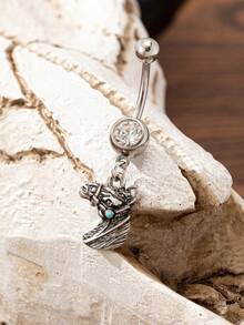 1件西部牛仔风格肚脐环，牛仔帽、牛仔靴、西部马肚脐钉，蓝色绿松石装饰西部肚脐不锈钢人体穿刺饰品 - 彩色 - 查看 17