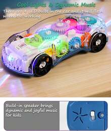 ArtCreativity Light Up Transparent Sensory Car Toy For Kids, 1PC, Bump And Go Toy Car With Colorful Moving Gears, Music, And LED Effects, Easter Toys For Toddlers, Great Birthday Gift Idea - 彩色 - 查看 5