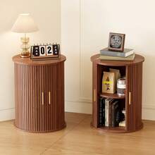 Round Fluted Nightstand, Mid Century Modern Tall Side Table With Storage, End Table With Sliding Tambour Doors, Adjustable Shelf, Small Wood Bedside Table For Bedroom,Living Room,Office - Lạc đà - Xem 10