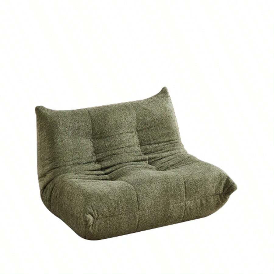 Divano a due posti Chenille Togo, poltrona da pavimento, poltrona senza braccioli, divano a sacco, poltrona da camino in stile Togo con memory foam, comodo divano da pavimento per soggiorno, camera da letto, sala giochi e ufficio - Verde - Visualizzare 1