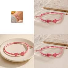 SHINUS BOHO Dainty Bow Braided Woven Rope Adjustable Bracelet For WomenHandmade Boho Black Bowknot String Bracelet Fashion Jewelry Gift Friendship - 粉色 - 查看 1