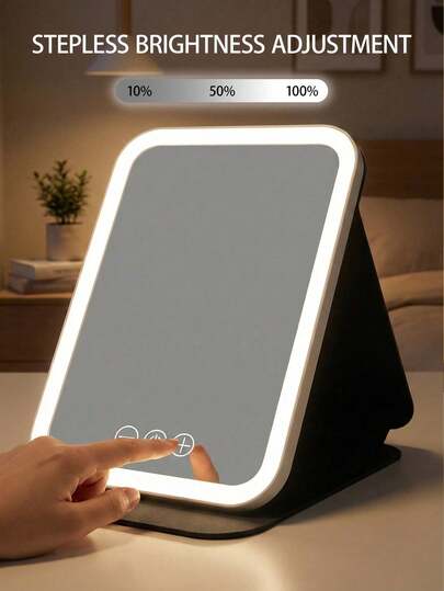 LED Makeup Mirror, Foldable Tabletop Makeup Mirror With Lights, 3 Lighting Modes Vanity Mirror, Tabletop Mirror, USB Rechargeable Makeup Mirror, Travel Makeup Mirror, PU Leather, Gift For Her