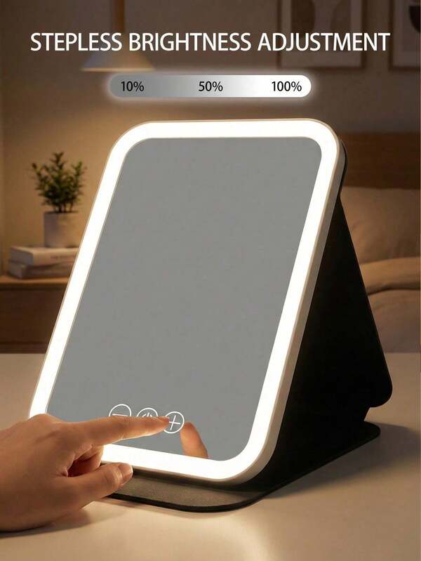 LED Makeup Mirror, Foldable Tabletop Makeup Mirror With Lights, 3 Lighting Modes Vanity Mirror, Tabletop Mirror, USB Rechargeable Makeup Mirror, Travel Makeup Mirror, PU Leather