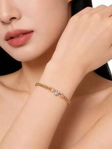 2pcs/Set Couple Heart Charm Bracelet, Exquisite Cuban Chain Hand Jewelry, Fashion Daily Accessory, Best Gift Choice - Couple Bracelets - View 6