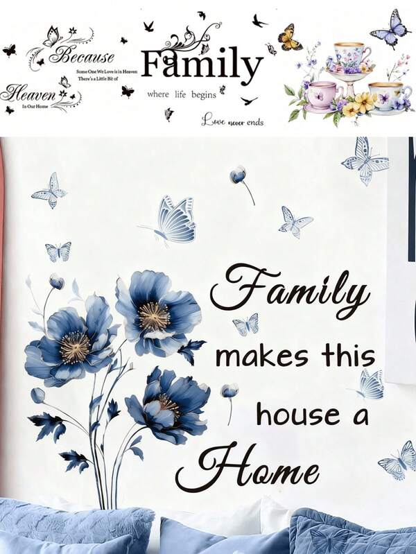 1PC- Wallpaper -[Family, Flowers And Butterflies, Phrases]Boy Kids Room Decor Home Self-Adhesive Baby Nursery Decor Girl Decor Wallpaper Removable Wall Stickers For Wall Decor Living Room, Girls Bedroom, Window Stickers – Cute & Creative For Wall Art Kids Room Decor Bedroom Decor