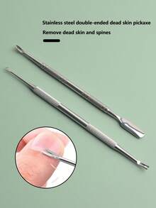 1pc Double-Ended Silver Cuticle Pusher & Nail File Tool, Suitable For Men And Women - Multicolor - View 1