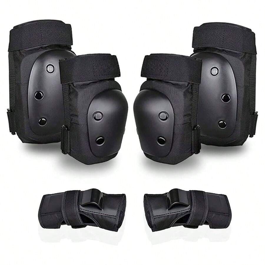 Juego de Rodilleras, Rodillera Codera Muequera 6 en 1 Set, Juego de Rodilleras Coderas y Muequeras, Adecuado para Bicicleta Patinaje Ciclismo Monopatn y Deportes Extremos - - Negro - Ver 1