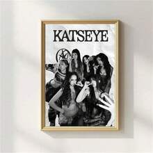 1张Katseye海报，墙面装饰，黑白风格，现代简约风格，适用于客厅、卧室、浴室装饰，理想礼物，不含画框 - 彩色 - 查看 2