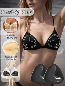 1 Pair Women Double-Sided Invisible Adhesive Bra Pads, Silicone Sticky Push-Up Chest Padding Inserts, Reusable Waterproof Thickened Bra Pads For Bikini, Swimwear & Summer Outfits - Multicolor - View 21