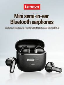 Lenovo LE230 In-Ear Bluetooth Earphones With Protective Case Set, Elegant Leather Design, HD Call Noise Cancellation, True Wireless Surround Sound, Bluetooth 5.0, Low Latency For Music, Gaming, Sports, Office, Suitable For Android, IOS, PC, Great Gift For Holidays - Black Headphones + Shark-shaped Protective Case - View 3