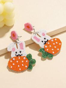 1 par de pendientes de conejo de Pascua y zanahoria, joyas hechas a mano con cuentas de colores, pendientes para fiesta de Pascua, pendientes de regalo de Pascua - Multicolor - Ver 2